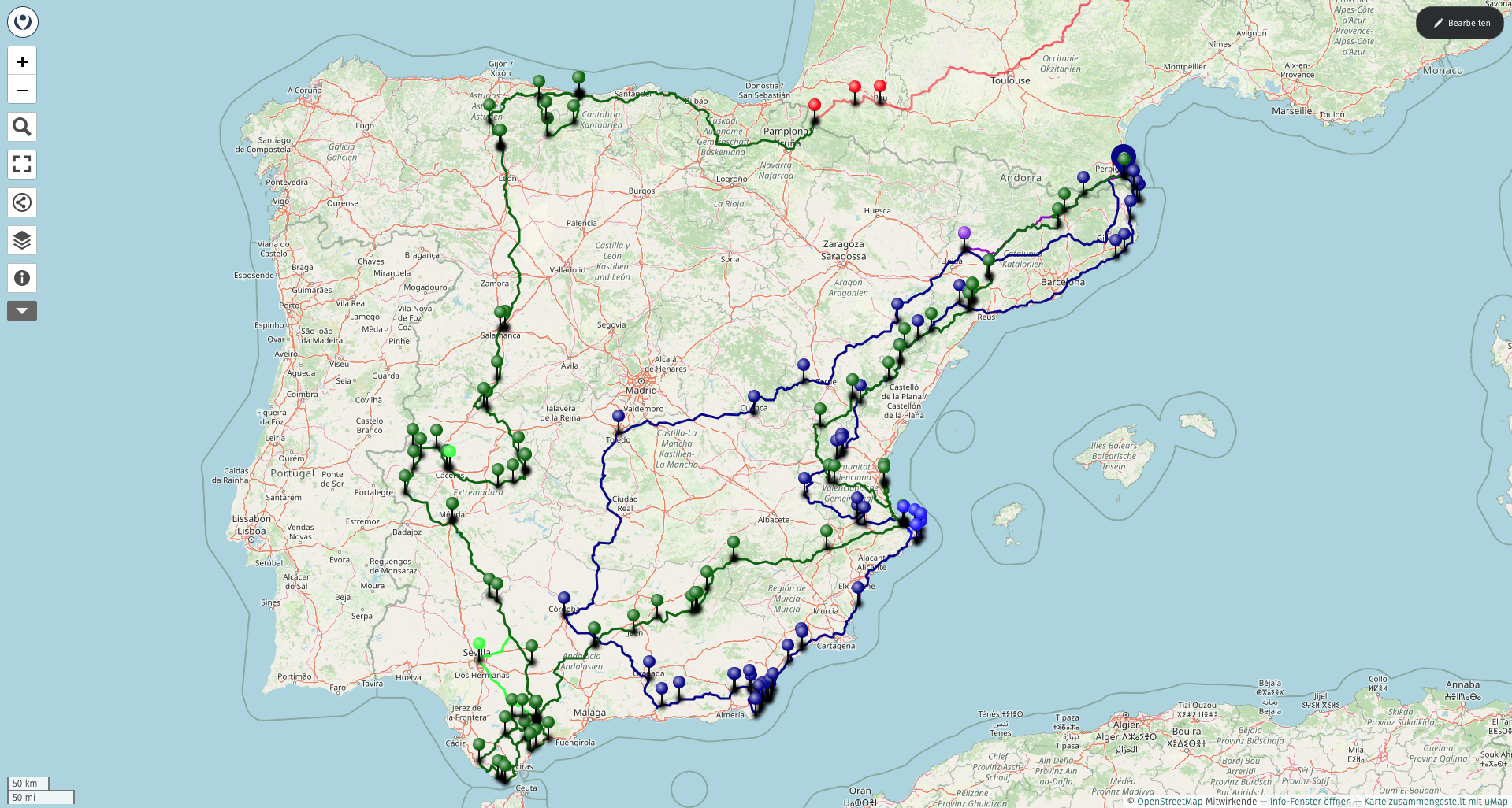 Spanien Tour 2024/25 13500 km All rights reserved by paddys----You may use this image or map, provided the source is acknowledged/© OpenStreetMap/ uMap