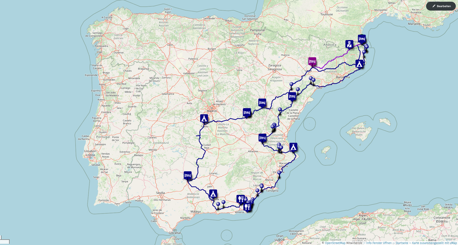 Spanientour mit PIOS und Alternativroute Pyrenees -- All rights reserved by paddys----All rights reserved by paddy----You may use this image, provided the source is acknowledged/© OpenStreetMap/ uMap