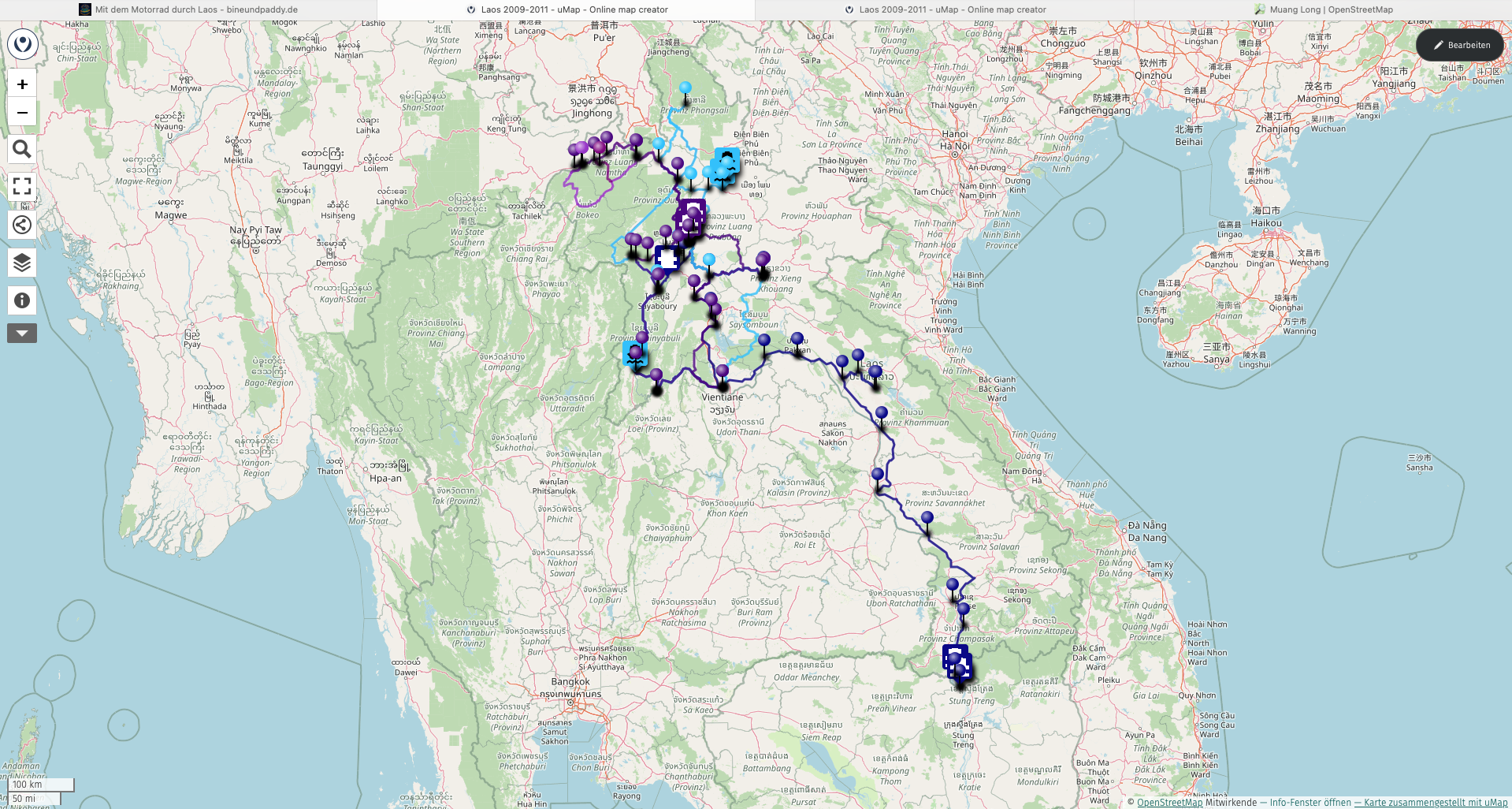 Laos 2009-2011 6500 km All rights reserved by paddys----You may use this image or map, provided the source is acknowledged/© OpenStreetMap/ uMap