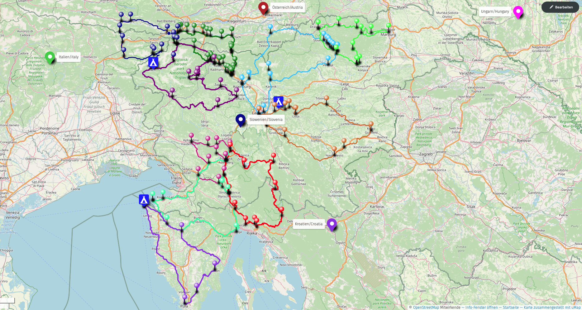 Slowenien Tour 2024 3200 km All rights reserved by paddys----You may use this image or map, provided the source is acknowledged/© OpenStreetMap/ uMap
